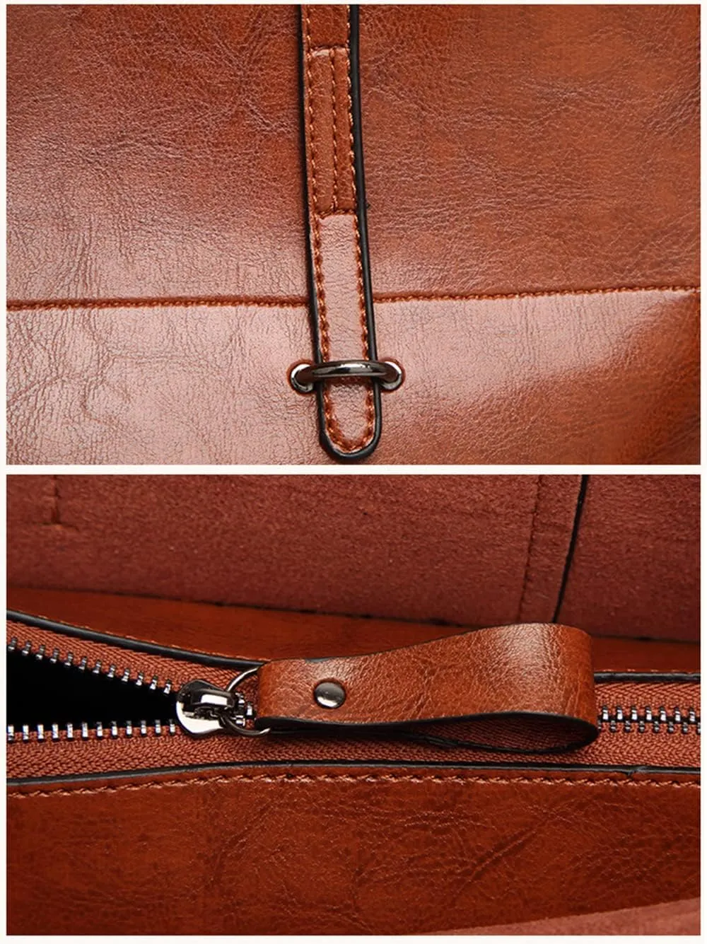 Classic Fashion Genuine Leather Tote Bag for Women - Large Capacity Shoulder Handbag with Zipper Closure