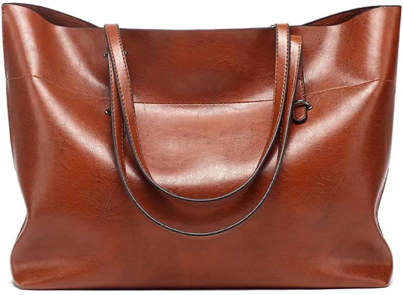 Classic Fashion Genuine Leather Tote Bag for Women - Large Capacity Shoulder Handbag with Zipper Closure