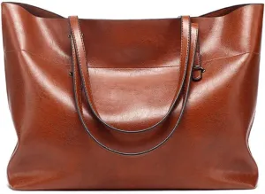 Classic Fashion Genuine Leather Tote Bag for Women - Large Capacity Shoulder Handbag with Zipper Closure