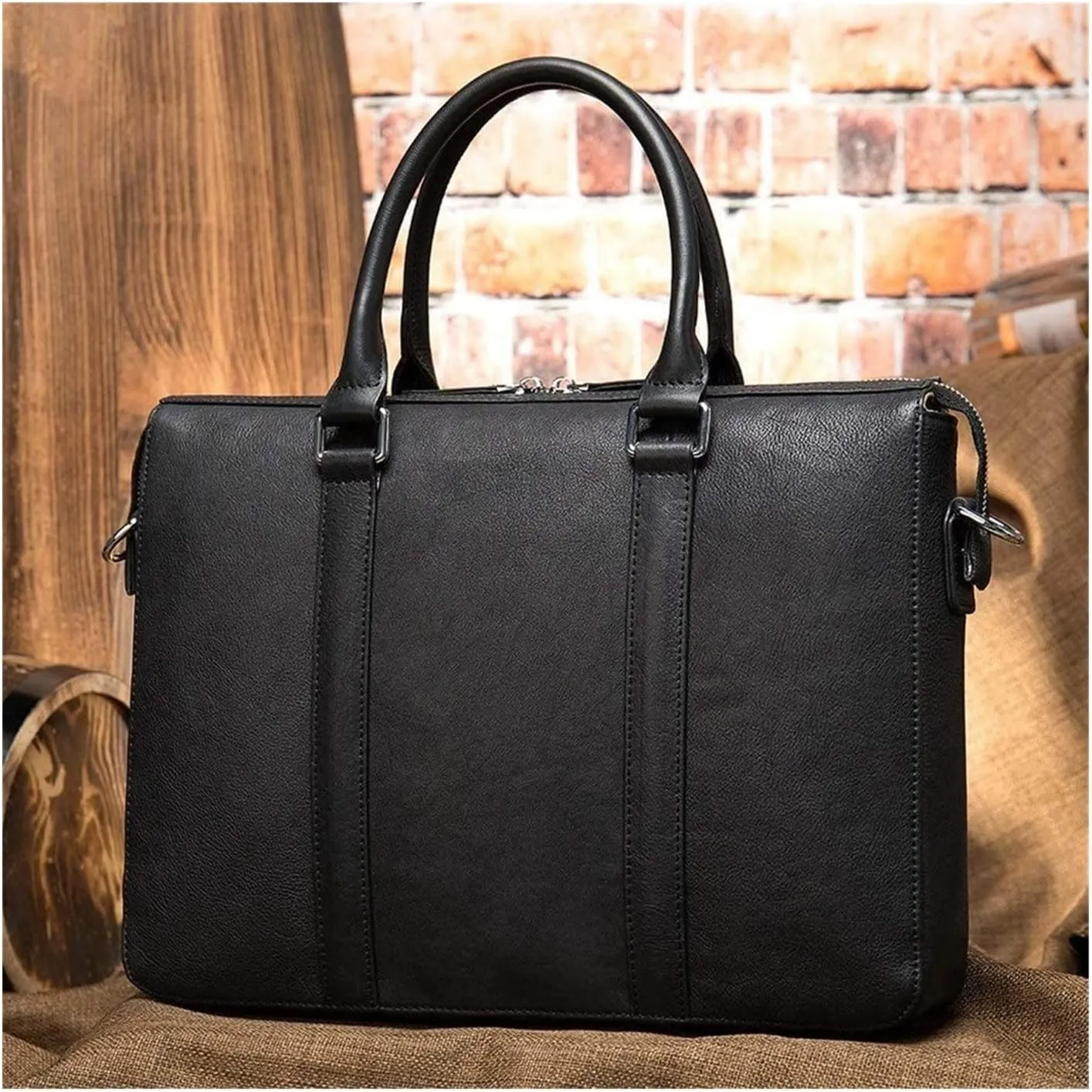 Classic Handbag, Vintage Leather Messenger Bag 14 Inches Laptop Briefcase Business Satchel Shoulder for Men