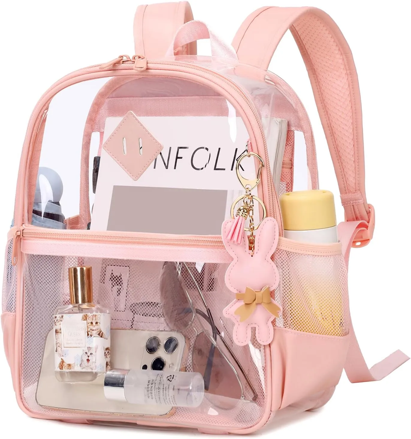Clear Backpack for Stadium Events Approved 12×6×12, Thick TPU Mini Clear Bag with Front Pocket for Concert Sport Events Work Travel, Pink