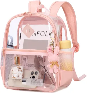 Clear Backpack for Stadium Events Approved 12×6×12, Thick TPU Mini Clear Bag with Front Pocket for Concert Sport Events Work Travel, Pink