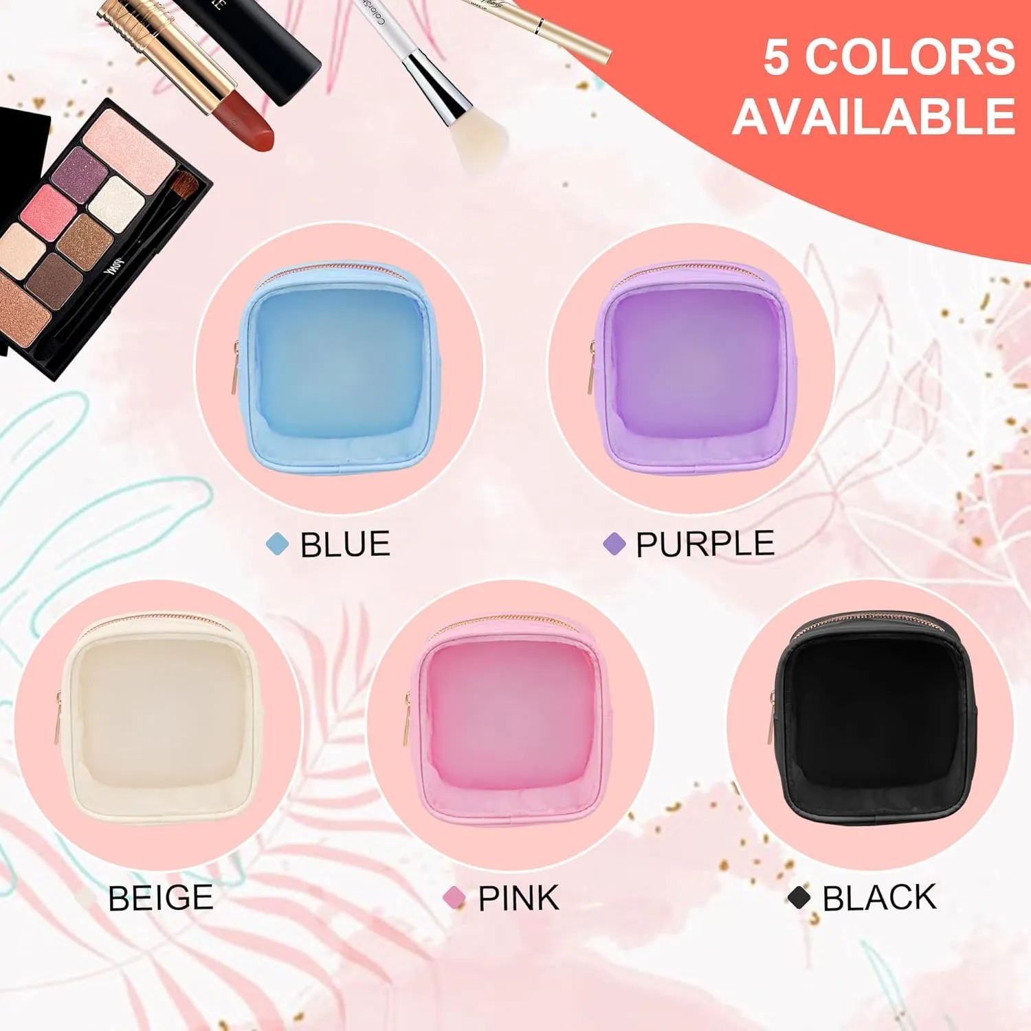 Clear Makeup Bag for Purse 2 Pcs Small Nylon Zipper Pouch Mini Travel Cosmetic Bag Clear Toiletry Bags for Traveling Cute Makeup Organizer for Women (1pc pink clear   1pc pink nylon)