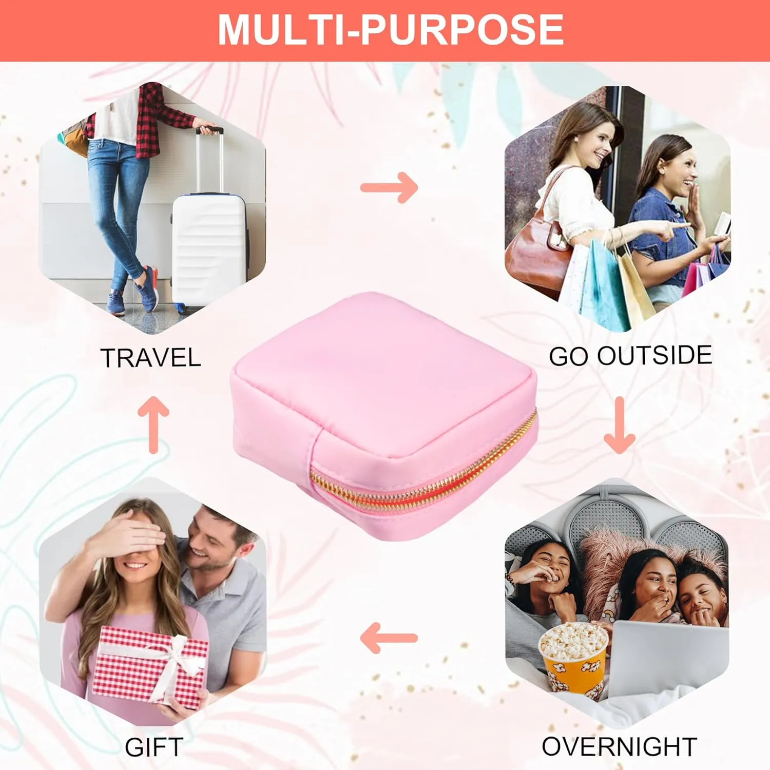 Clear Makeup Bag for Purse 2 Pcs Small Nylon Zipper Pouch Mini Travel Cosmetic Bag Clear Toiletry Bags for Traveling Cute Makeup Organizer for Women (1pc pink clear   1pc pink nylon)