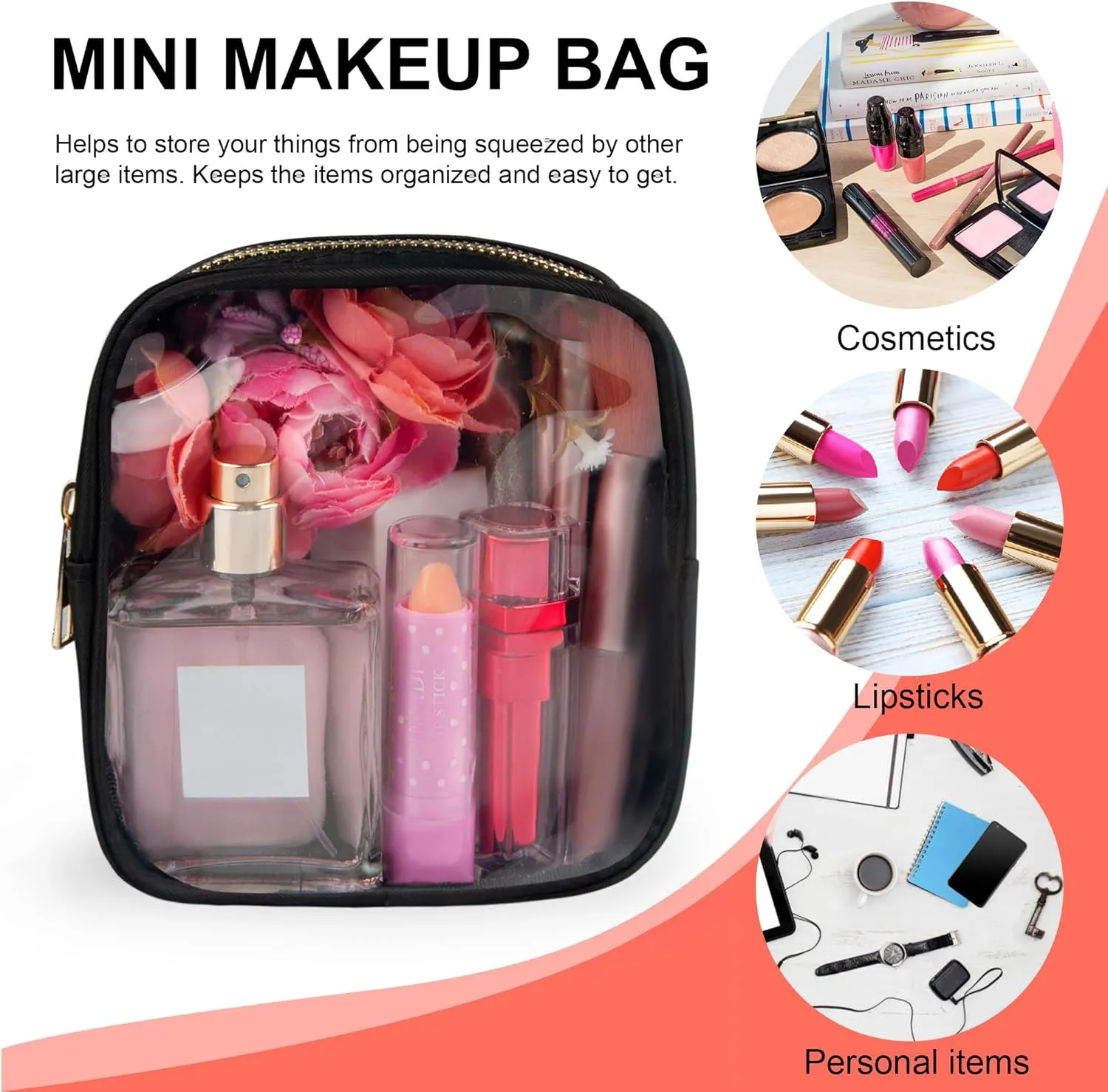 Clear Makeup Bag for Purse 2 Pcs Small Nylon Zipper Pouch Mini Travel Cosmetic Bag Clear Toiletry Bags for Traveling Cute Makeup Organizer for Women (2pcs black clear)