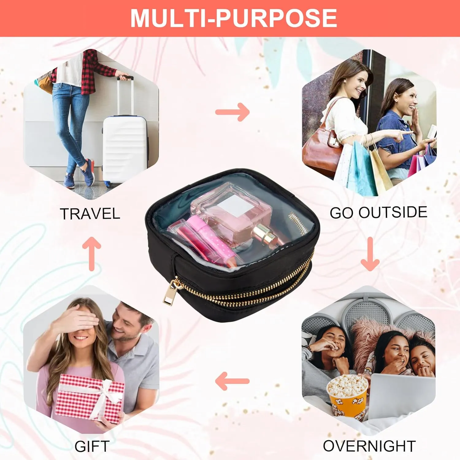 Clear Makeup Bag for Purse 2 Pcs Small Nylon Zipper Pouch Mini Travel Cosmetic Bag Clear Toiletry Bags for Traveling Cute Makeup Organizer for Women (2pcs black clear)