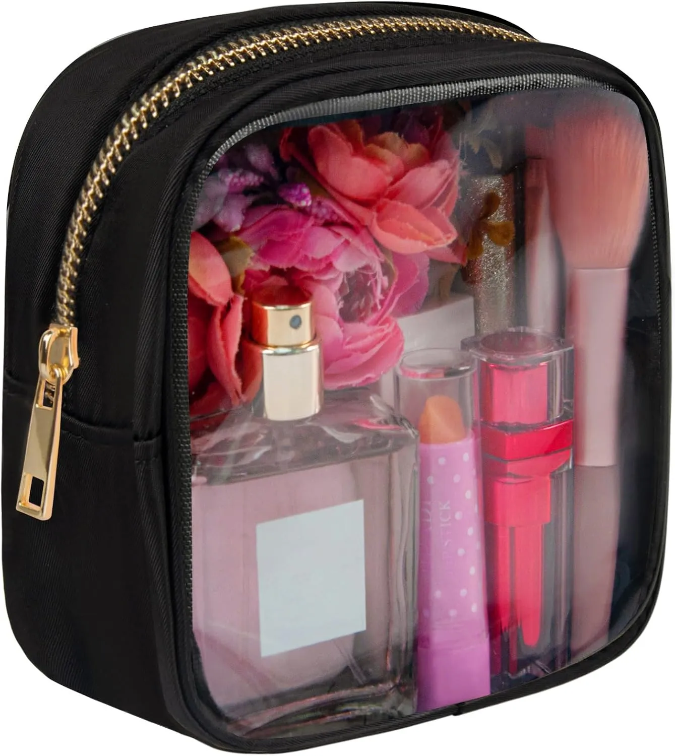 Clear Makeup Bag for Purse 2 Pcs Small Nylon Zipper Pouch Mini Travel Cosmetic Bag Clear Toiletry Bags for Traveling Cute Makeup Organizer for Women (2pcs black clear)