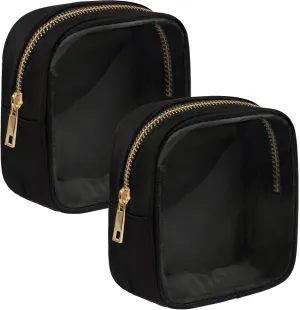 Clear Makeup Bag for Purse 2 Pcs Small Nylon Zipper Pouch Mini Travel Cosmetic Bag Clear Toiletry Bags for Traveling Cute Makeup Organizer for Women (2pcs black clear)