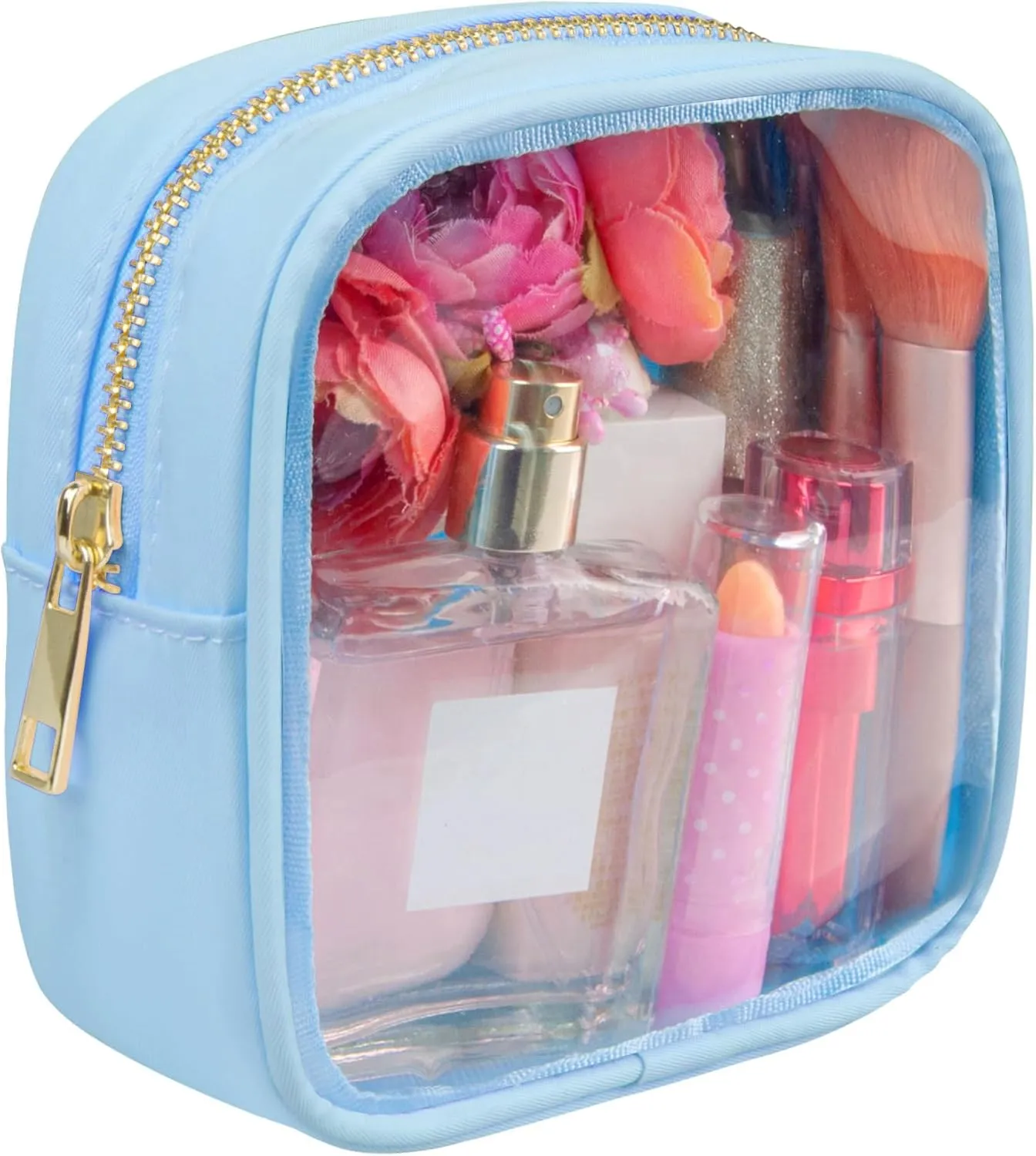 Clear Makeup Bag for Purse 2 Pcs Small Nylon Zipper Pouch Mini Travel Cosmetic Bag Clear Toiletry Bags for Traveling Cute Makeup Organizer for Women (2pcs blue clear)