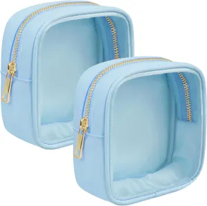 Clear Makeup Bag for Purse 2 Pcs Small Nylon Zipper Pouch Mini Travel Cosmetic Bag Clear Toiletry Bags for Traveling Cute Makeup Organizer for Women (2pcs blue clear)