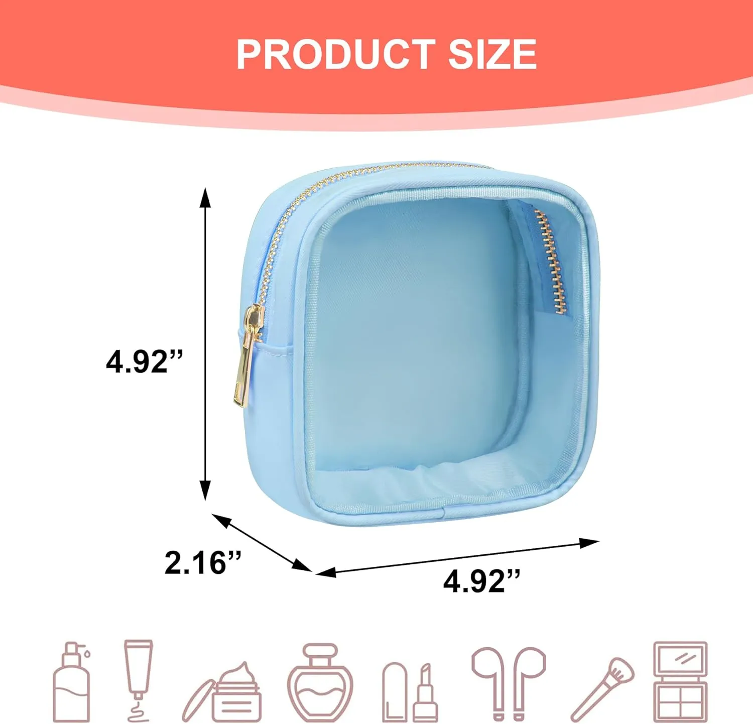 Clear Makeup Bag for Purse 2 Pcs Small Nylon Zipper Pouch Mini Travel Cosmetic Bag Clear Toiletry Bags for Traveling Cute Makeup Organizer for Women (2pcs blue clear)