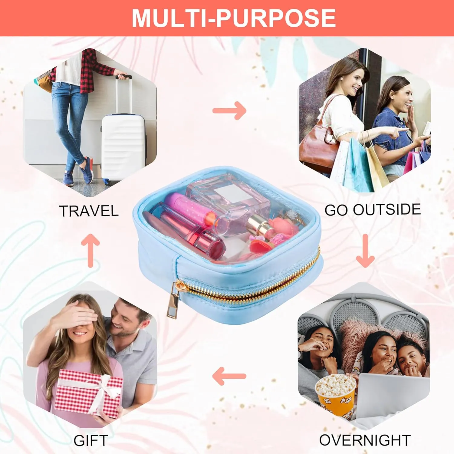 Clear Makeup Bag for Purse 2 Pcs Small Nylon Zipper Pouch Mini Travel Cosmetic Bag Clear Toiletry Bags for Traveling Cute Makeup Organizer for Women (2pcs blue clear)
