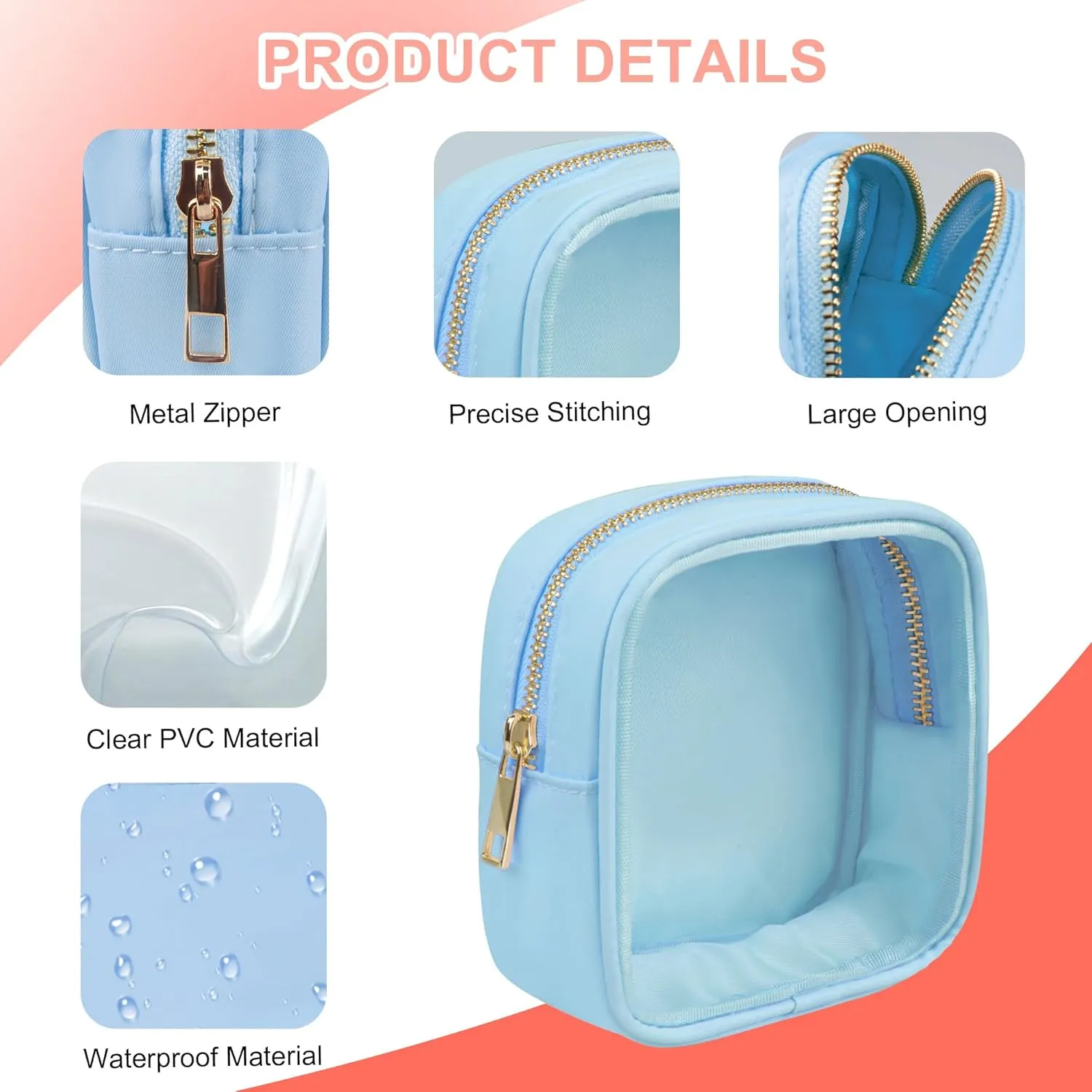 Clear Makeup Bag for Purse 2 Pcs Small Nylon Zipper Pouch Mini Travel Cosmetic Bag Clear Toiletry Bags for Traveling Cute Makeup Organizer for Women (2pcs blue clear)