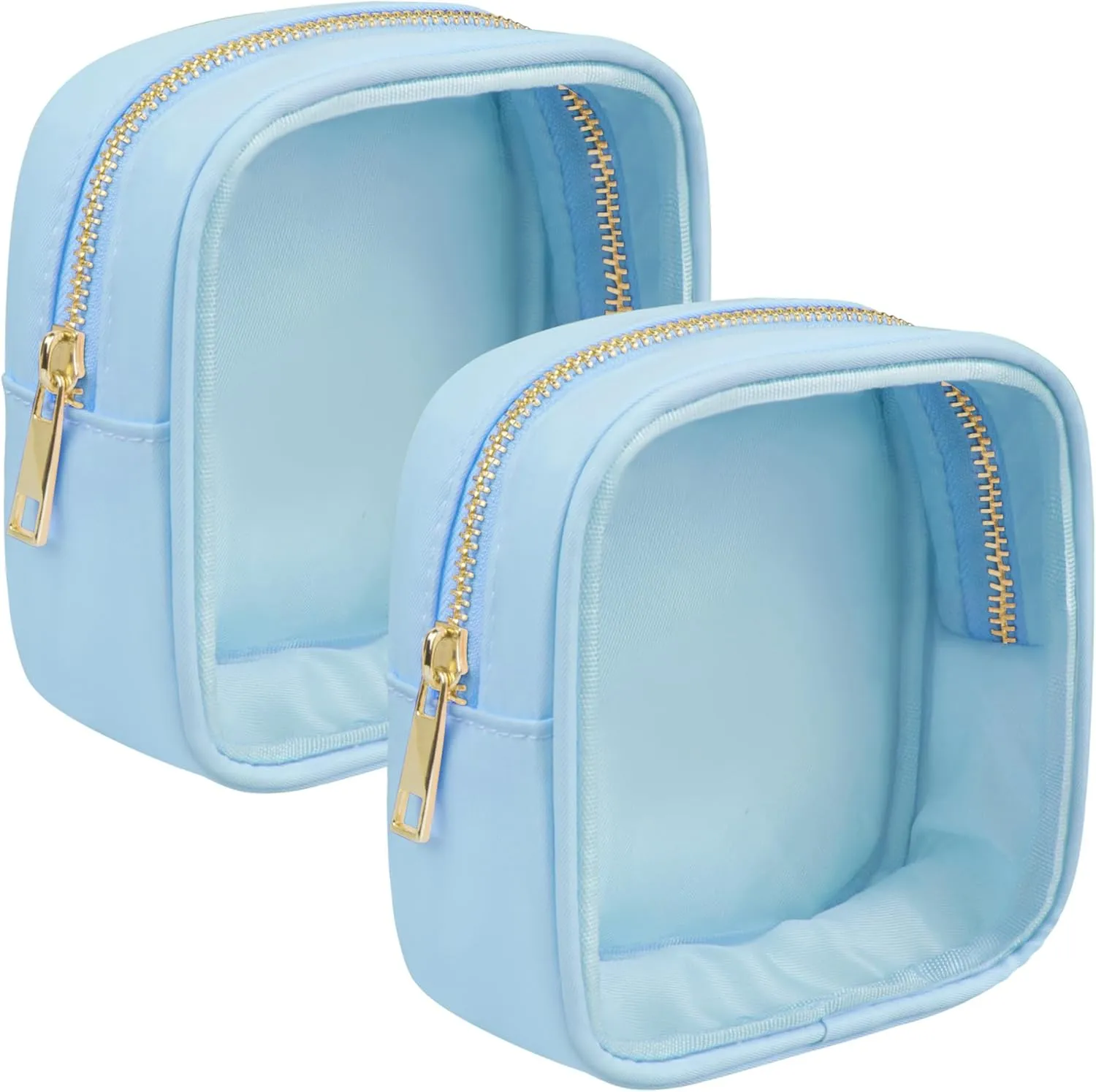 Clear Makeup Bag for Purse 2 Pcs Small Nylon Zipper Pouch Mini Travel Cosmetic Bag Clear Toiletry Bags for Traveling Cute Makeup Organizer for Women (2pcs blue clear)
