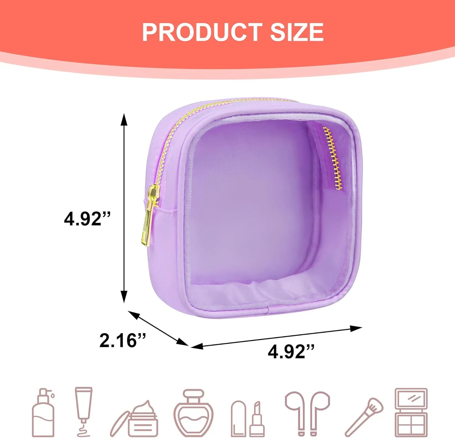 Clear Makeup Bag for Purse 2 Pcs Small Nylon Zipper Pouch Mini Travel Cosmetic Bag Clear Toiletry Bags for Traveling Cute Makeup Organizer for Women (2pcs purple clear)