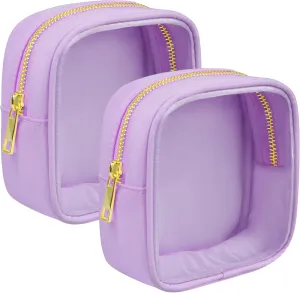 Clear Makeup Bag for Purse 2 Pcs Small Nylon Zipper Pouch Mini Travel Cosmetic Bag Clear Toiletry Bags for Traveling Cute Makeup Organizer for Women (2pcs purple clear)