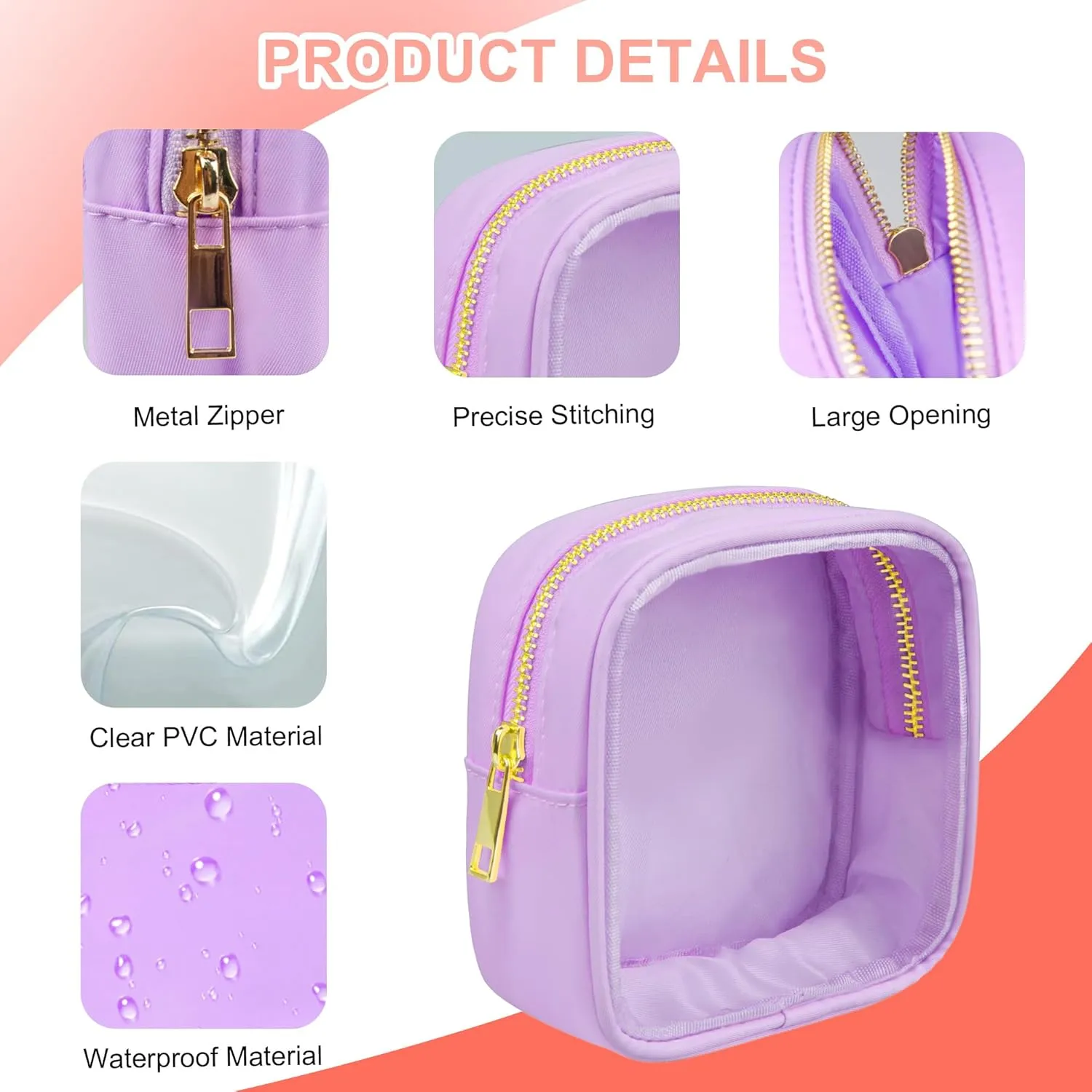 Clear Makeup Bag for Purse 2 Pcs Small Nylon Zipper Pouch Mini Travel Cosmetic Bag Clear Toiletry Bags for Traveling Cute Makeup Organizer for Women (2pcs purple clear)