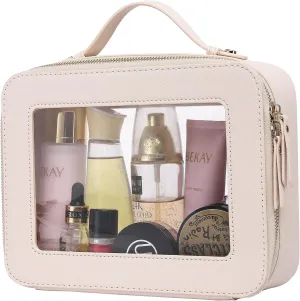 Clear Makeup Bag for Women Waterproof Travel Cosmetics and Toiletries Case Portable Makeup Oaganizer Bag Clear Car Bag with Zipper (Beige, L-1)