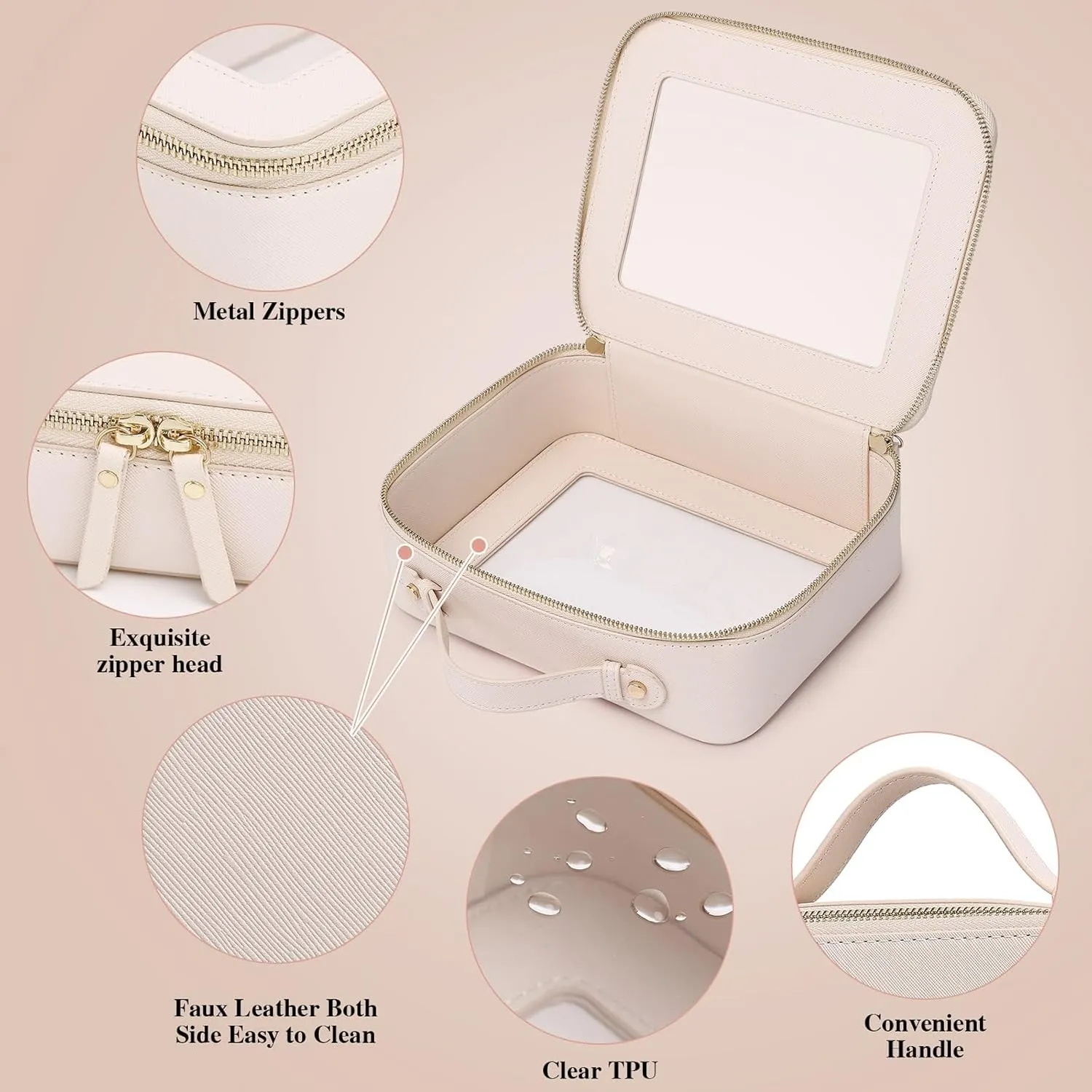 Clear Makeup Bag for Women Waterproof Travel Cosmetics and Toiletries Case Portable Makeup Oaganizer Bag Clear Car Bag with Zipper (Beige, L-1)