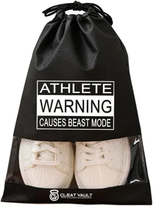 Cleat Vault | High-Performance Sports Travel Shoe Storage Bag w/Motivation (Beast Mode, Black, Large (US Shoe Size 7 )), CV-FC100