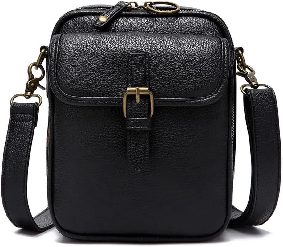 Collaboraten1 Crossbody Leather Bag, Vintage Double Layer Large Capacity Cross Anti Theft Shoulder Bags, Built in Wallet