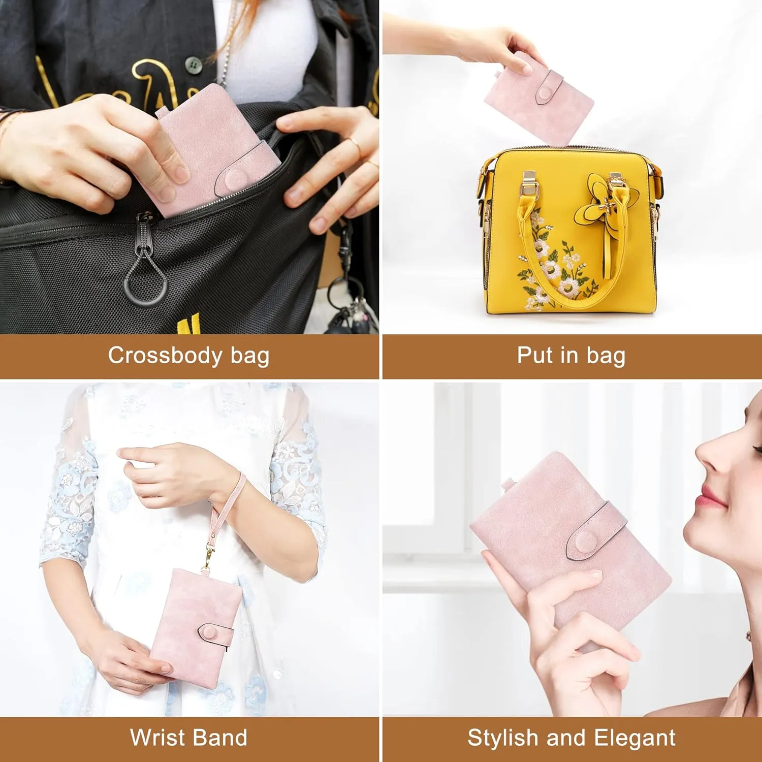 CONISY Small Wristlet Wallets for Women, Leather Bifold RFID Wallet with ID Window Zipper Coin Purse