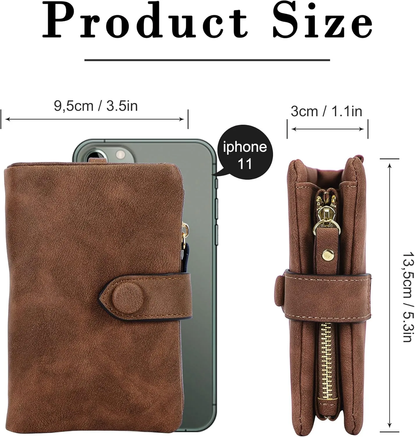 CONISY Small Wristlet Wallets for Women, Leather Bifold RFID Wallet with ID Window Zipper Coin Purse