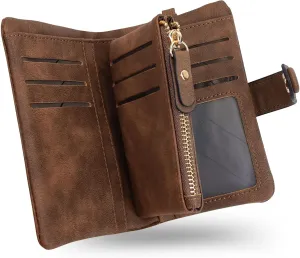 CONISY Small Wristlet Wallets for Women, Leather Bifold RFID Wallet with ID Window Zipper Coin Purse