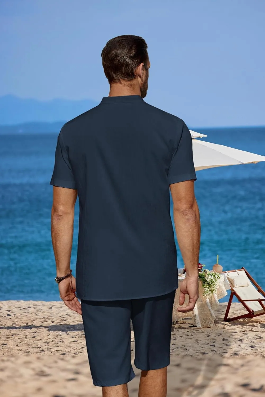 COOFANDY Men's 2 Pieces Linen Set Casual Henley Shirts Short Sleeve Beach Yoga Shorts Summer Pants Outfits