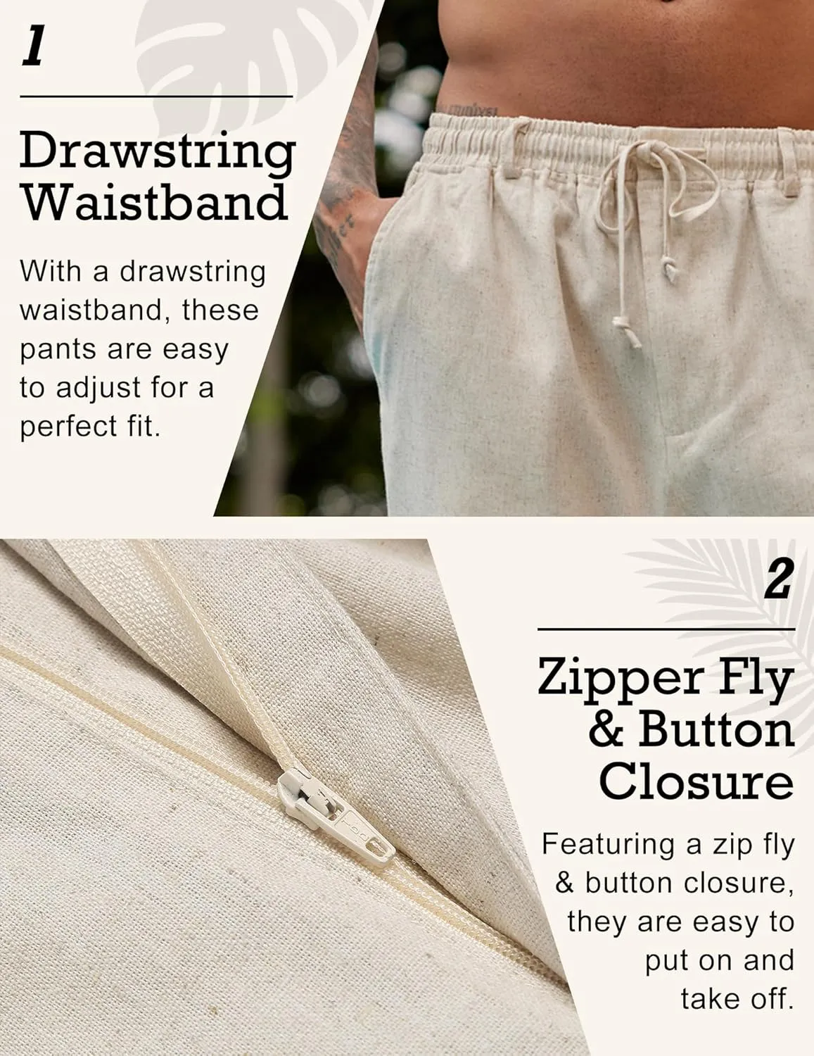 COOFANDY Men's Casual Linen Pants Elastic Waist Drawstring Beach Summer Pants Lightweight Linen Trousers