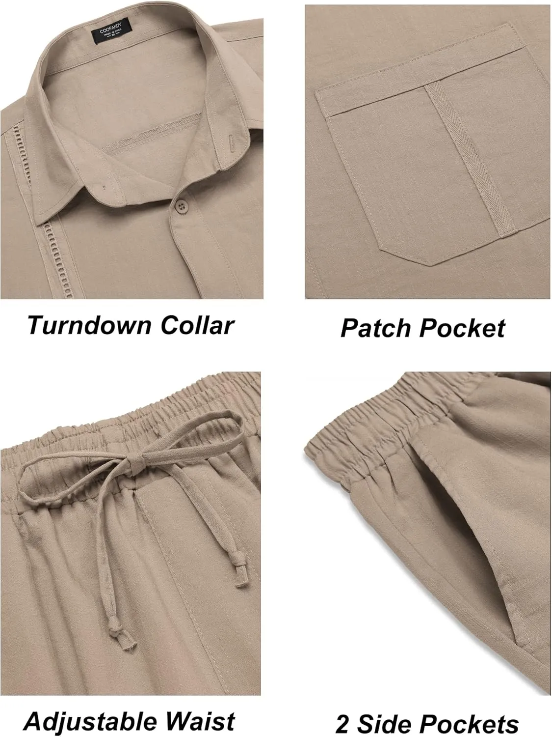 COOFANDY Mens Linen Sets 2 Piece Long Sleeve Button Down Cuban Shirt and Pants Set Summer Beach Set Outfits