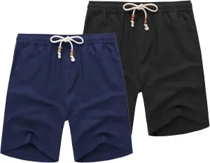 COOFANDY Men's Linen Shorts Casual Elastic Waist Drawstring Summer Beach Shorts