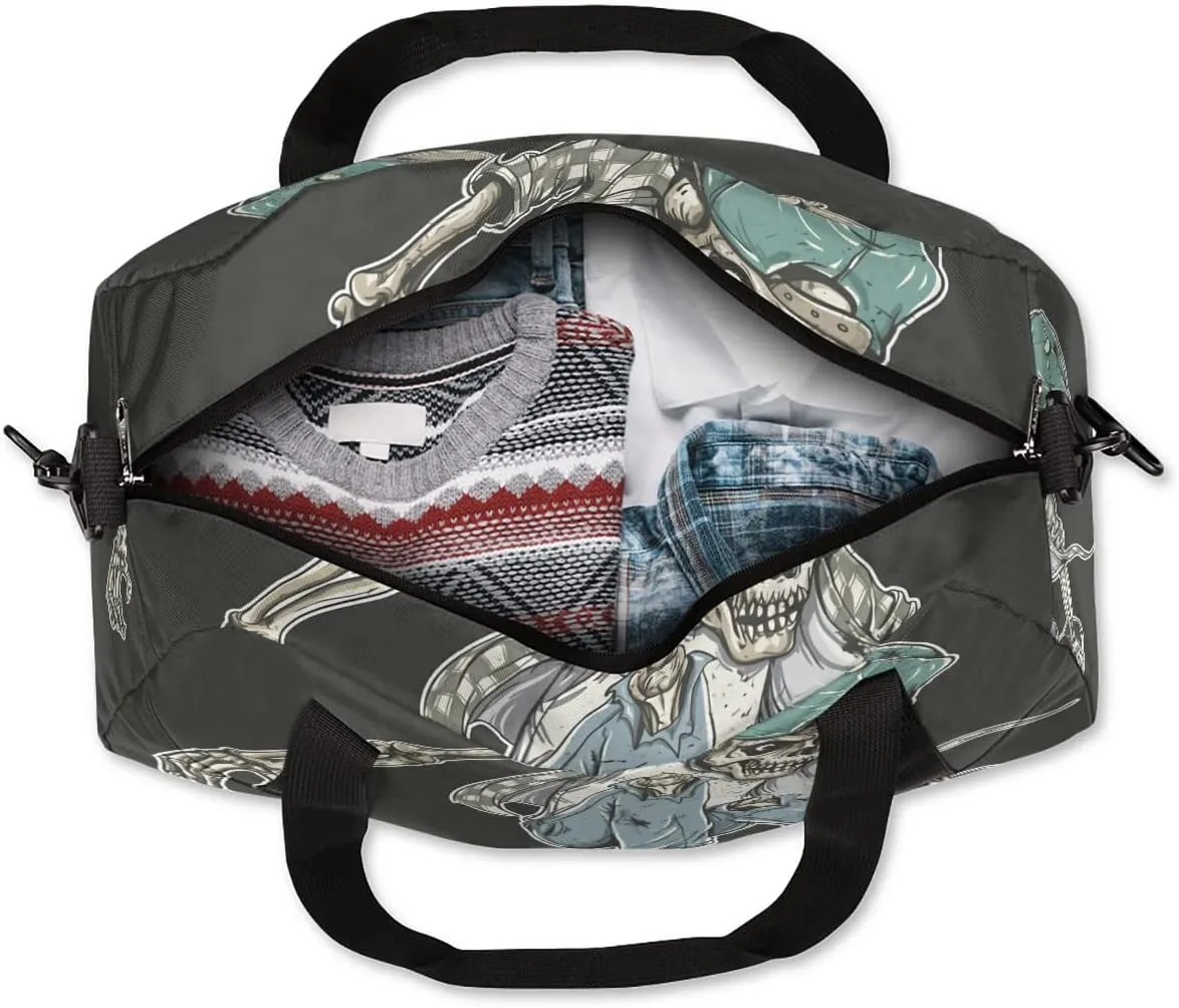 Cool Human Skeleton Skateboard Gym Duffle Bag for Kids,Sports Bag for Teens Boys & Girls Small Waterproof Overnight Weekender Carry School Practice Travel Bag