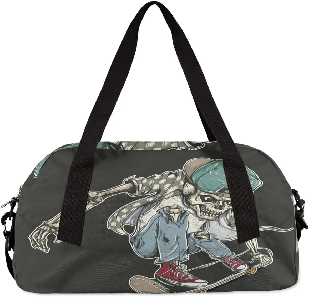 Cool Human Skeleton Skateboard Gym Duffle Bag for Kids,Sports Bag for Teens Boys & Girls Small Waterproof Overnight Weekender Carry School Practice Travel Bag