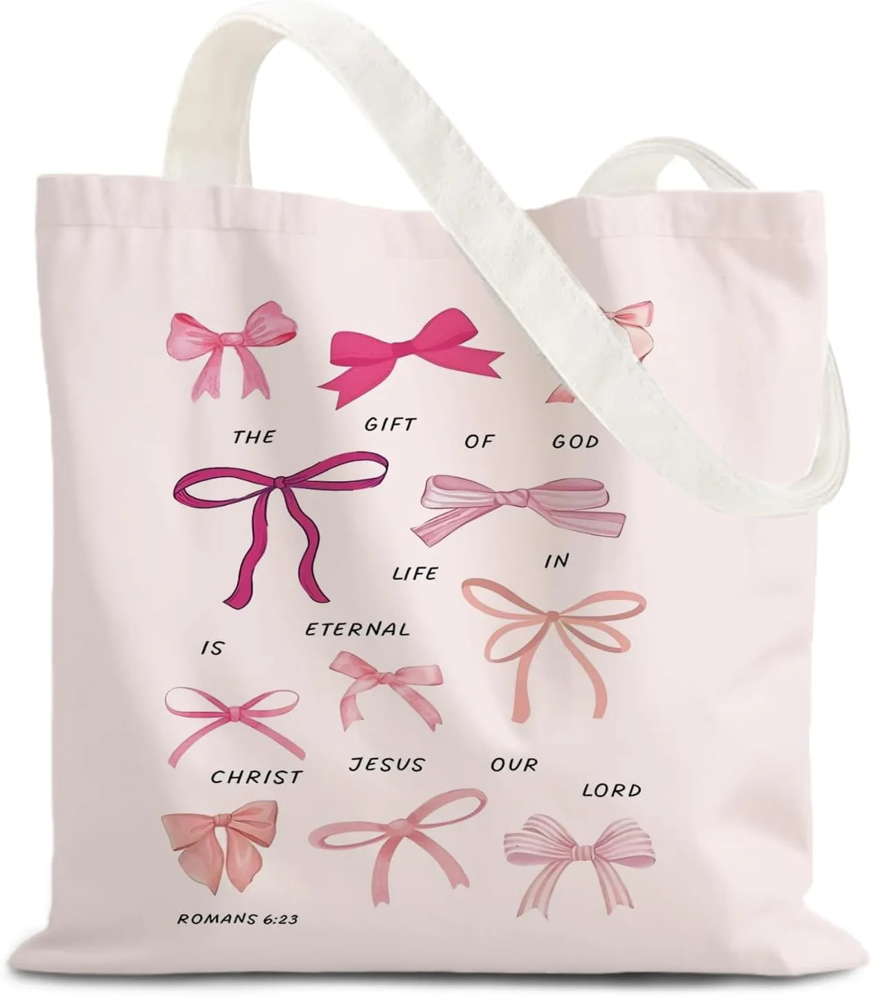 Coquette Pink Bow Canvas Tote Bag for Women, I'm Just a Girl Girly Preppy Tote Bag