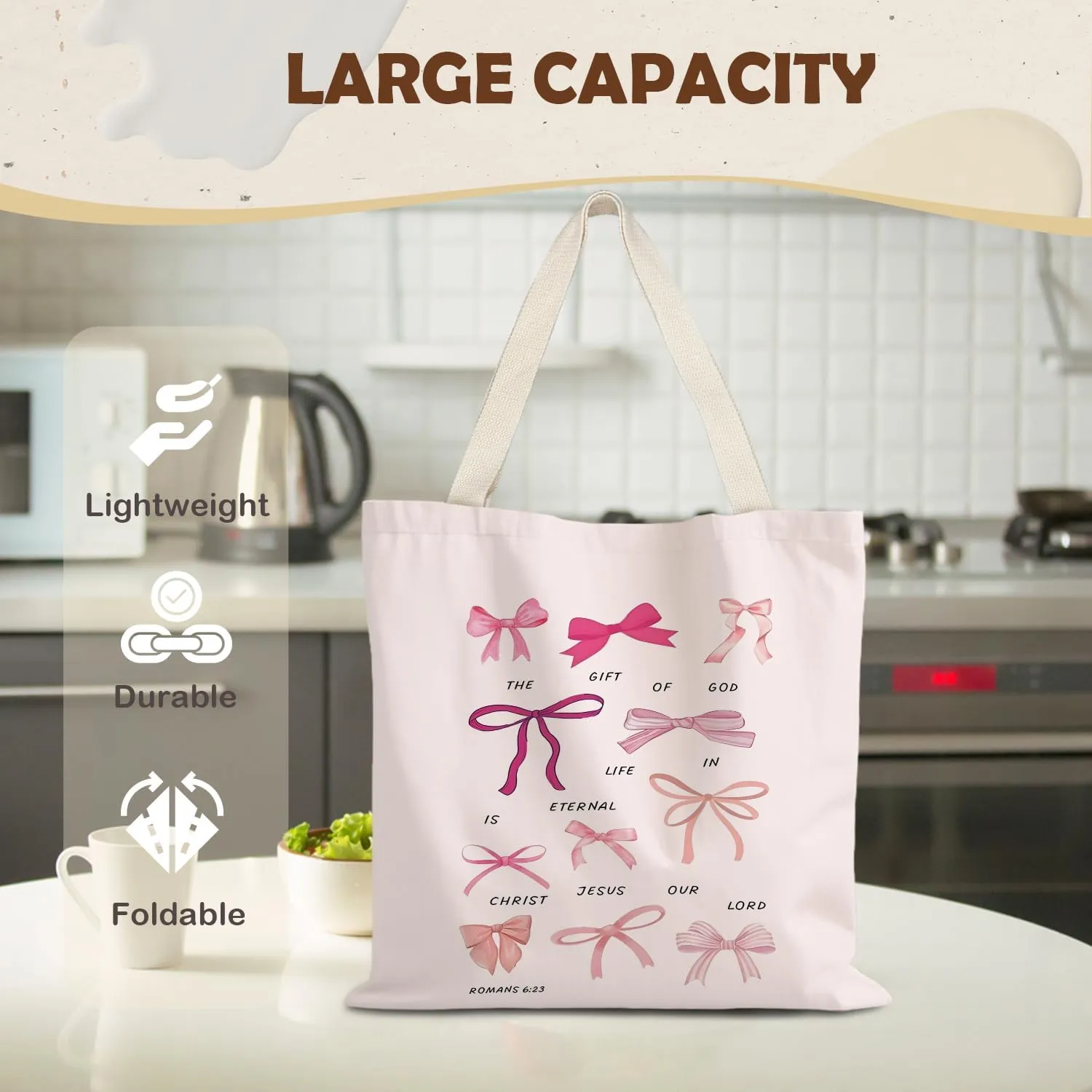 Coquette Pink Bow Canvas Tote Bag for Women, I'm Just a Girl Girly Preppy Tote Bag