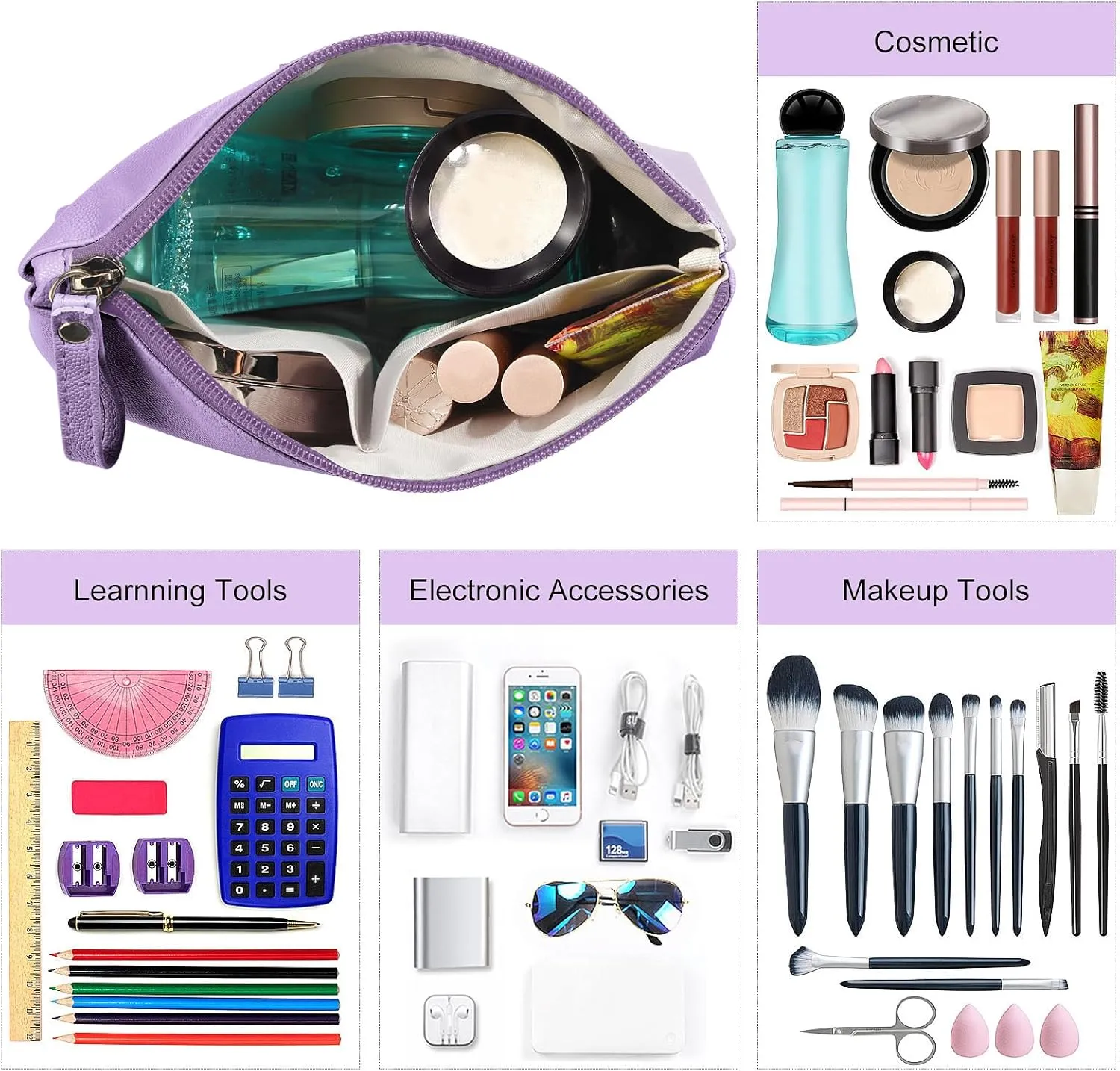 Cosmetic Bags for Women Small Makeup Bag for Purse Pu Leather Makeup Pouch Travel Makeup Bag with Zipper Make Up Bag for Travelling