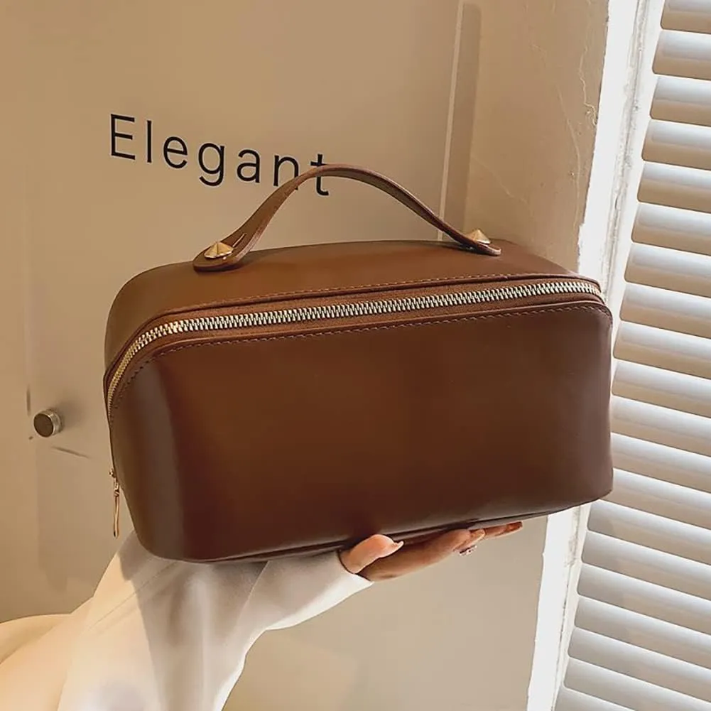 Cosmetic Bags Travel Makeup Bag for Women, Large Wide-open Waterproof Portable PU Leather Makeup Organizer Storage Toiletry Bag