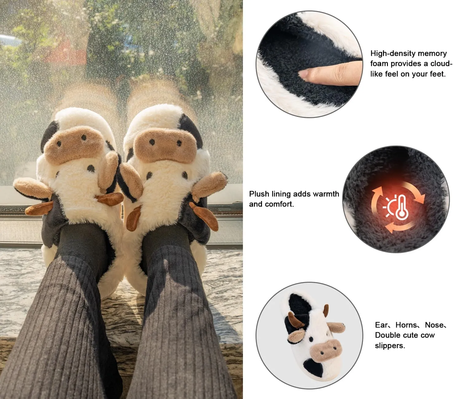 Cow Animal Winter House Slippers - Cute Fuzzy Slippers for Women & Men