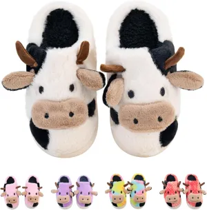 Cow Animal Winter House Slippers - Cute Fuzzy Slippers for Women & Men