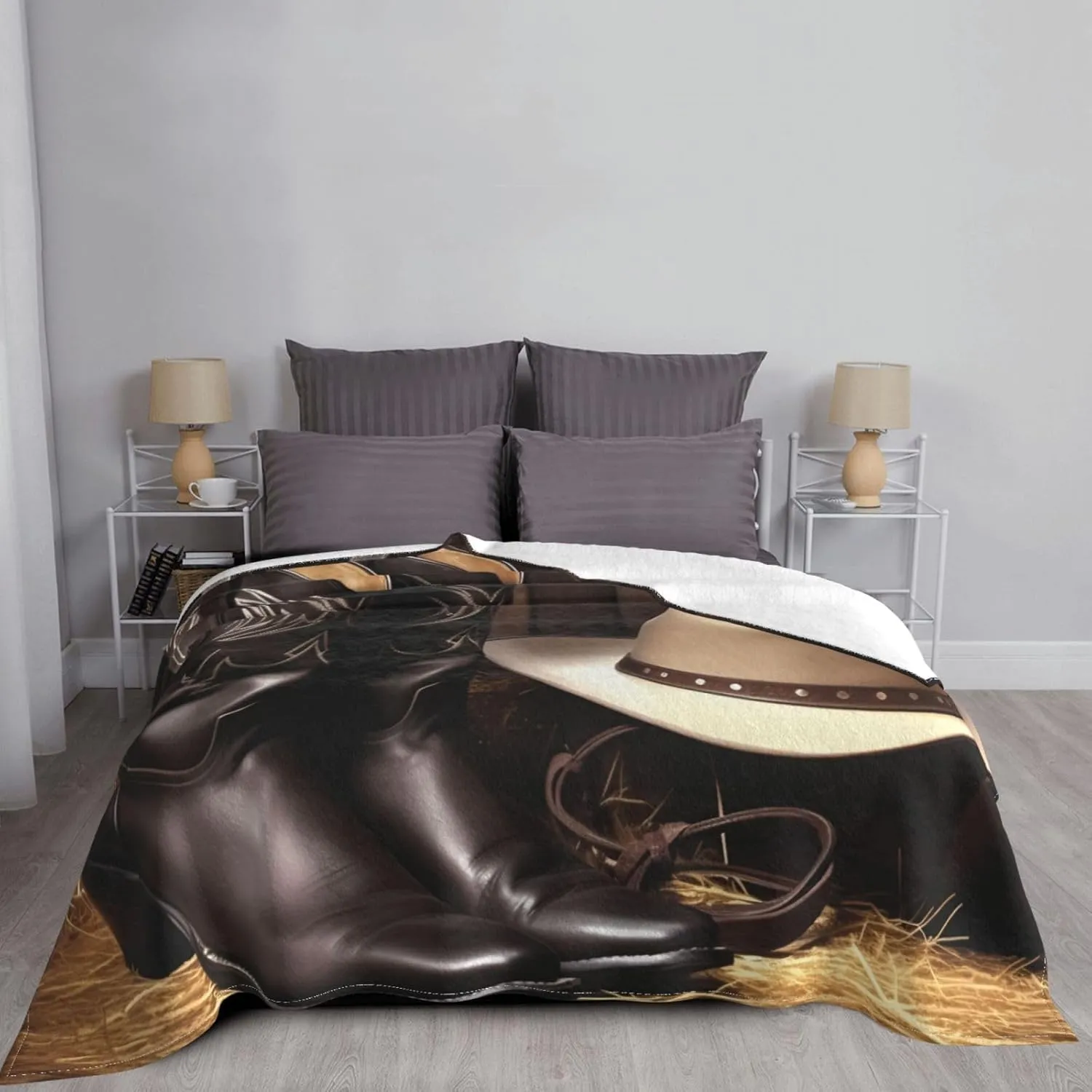 Cowboy Black Hat Western Boots Blankets for Couch Soft Fleece Throw Blanket Luxury Flannel Lap Blanket Gifts Lightweight Air Conditioning Blankets Fuzzy Cozy Throws for All Seasons