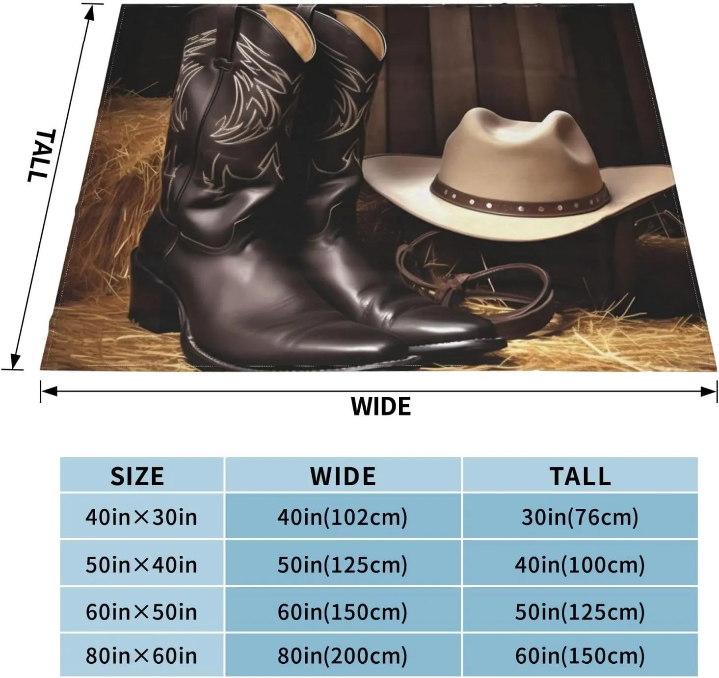 Cowboy Black Hat Western Boots Blankets for Couch Soft Fleece Throw Blanket Luxury Flannel Lap Blanket Gifts Lightweight Air Conditioning Blankets Fuzzy Cozy Throws for All Seasons