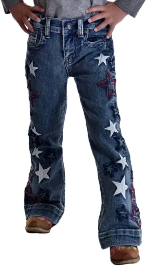 Cowgirl Tuff Western Jeans Girls Star Embroidery Med Wash GJSTAQ