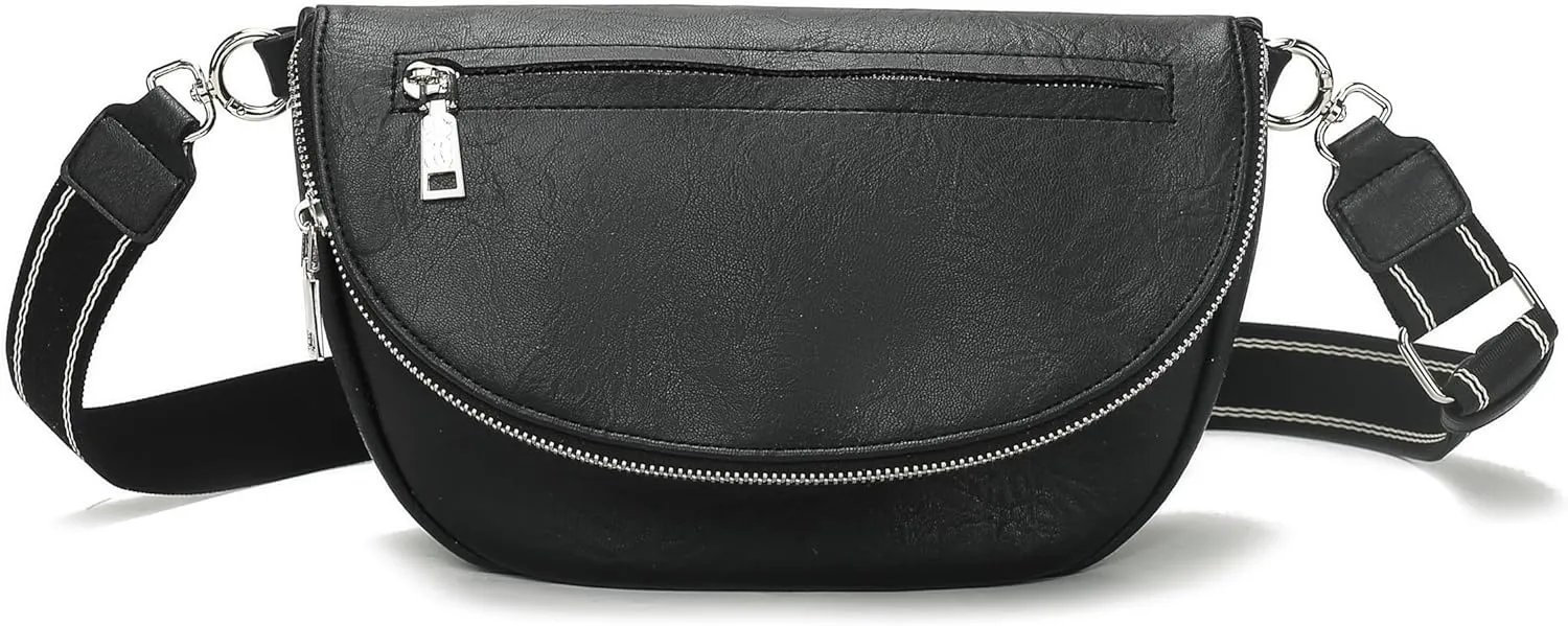 Crescent Bag for Women and Men, Fashion Medium PU Leather Folding Crescent Moon Bag Single Shoulder Bag with Adjustable Strap (Z-PU-Black)