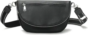 Crescent Bag for Women and Men, Fashion Medium PU Leather Folding Crescent Moon Bag Single Shoulder Bag with Adjustable Strap (Z-PU-Black)
