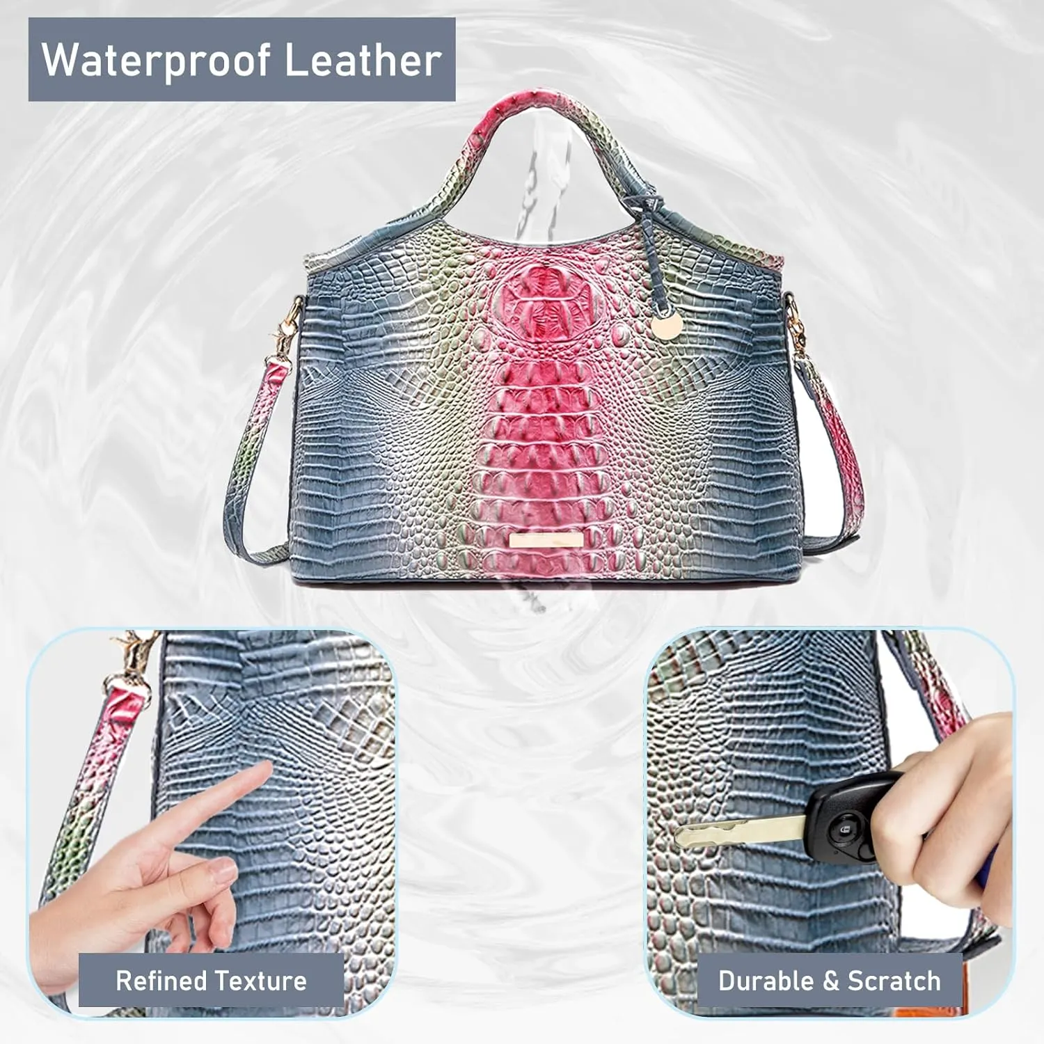 Crocodile Pattern Gradient Top Handle Satchel Large Capacity Tote Bag Casual Versatile Commuter Bag Leather