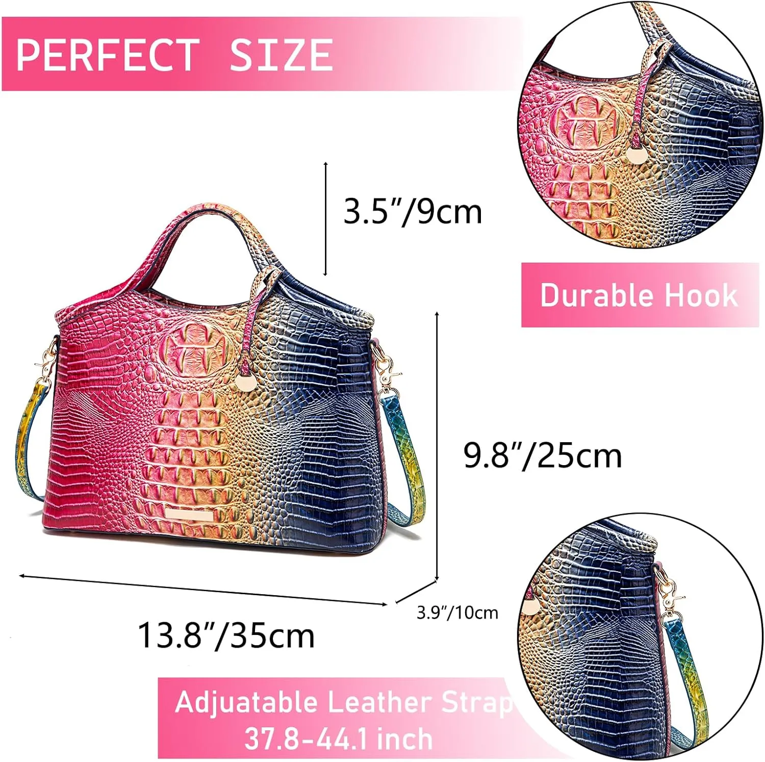 Crocodile Pattern Gradient Top Handle Satchel Large Capacity Tote Bag Casual Versatile Commuter Bag Leather