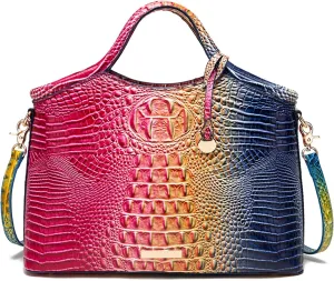 Crocodile Pattern Gradient Top Handle Satchel Large Capacity Tote Bag Casual Versatile Commuter Bag Leather