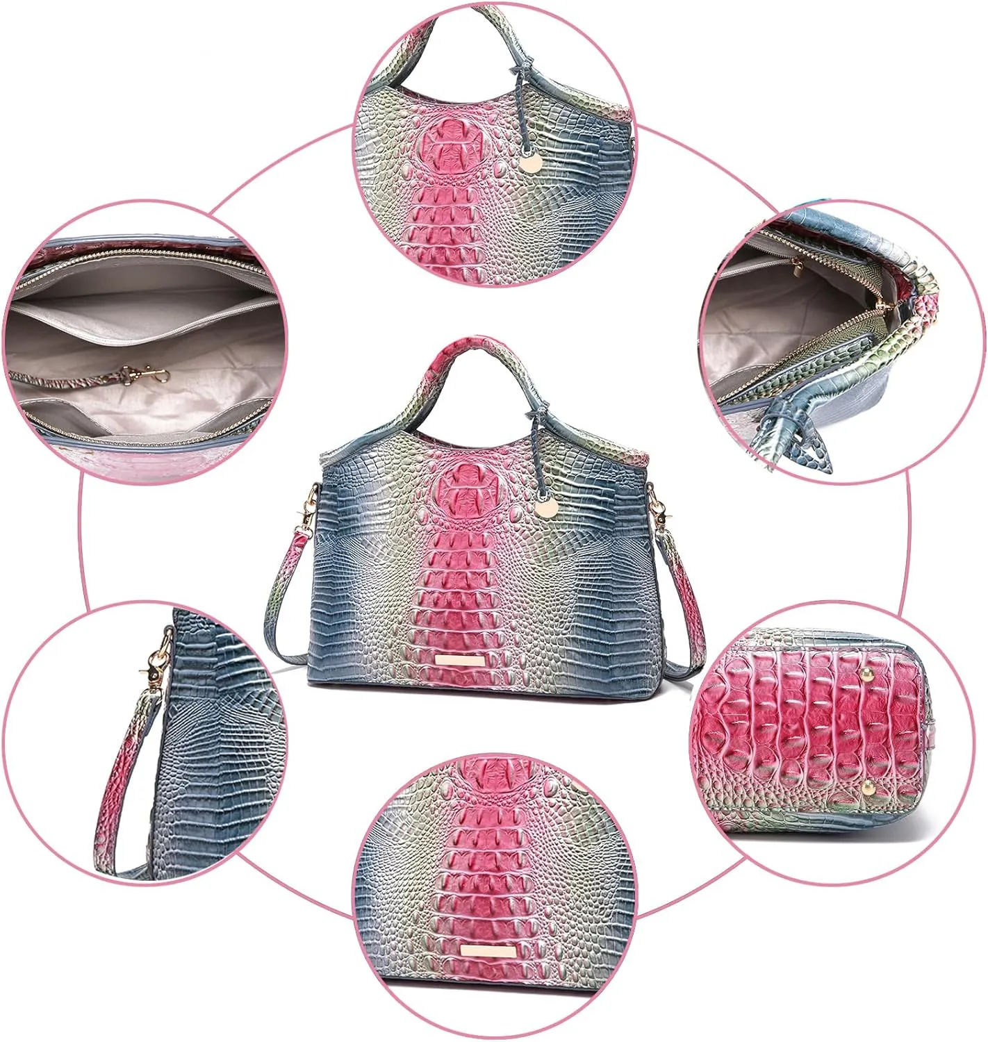 Crocodile Pattern Gradient Top Handle Satchel Large Capacity Tote Bag Casual Versatile Commuter Bag Leather