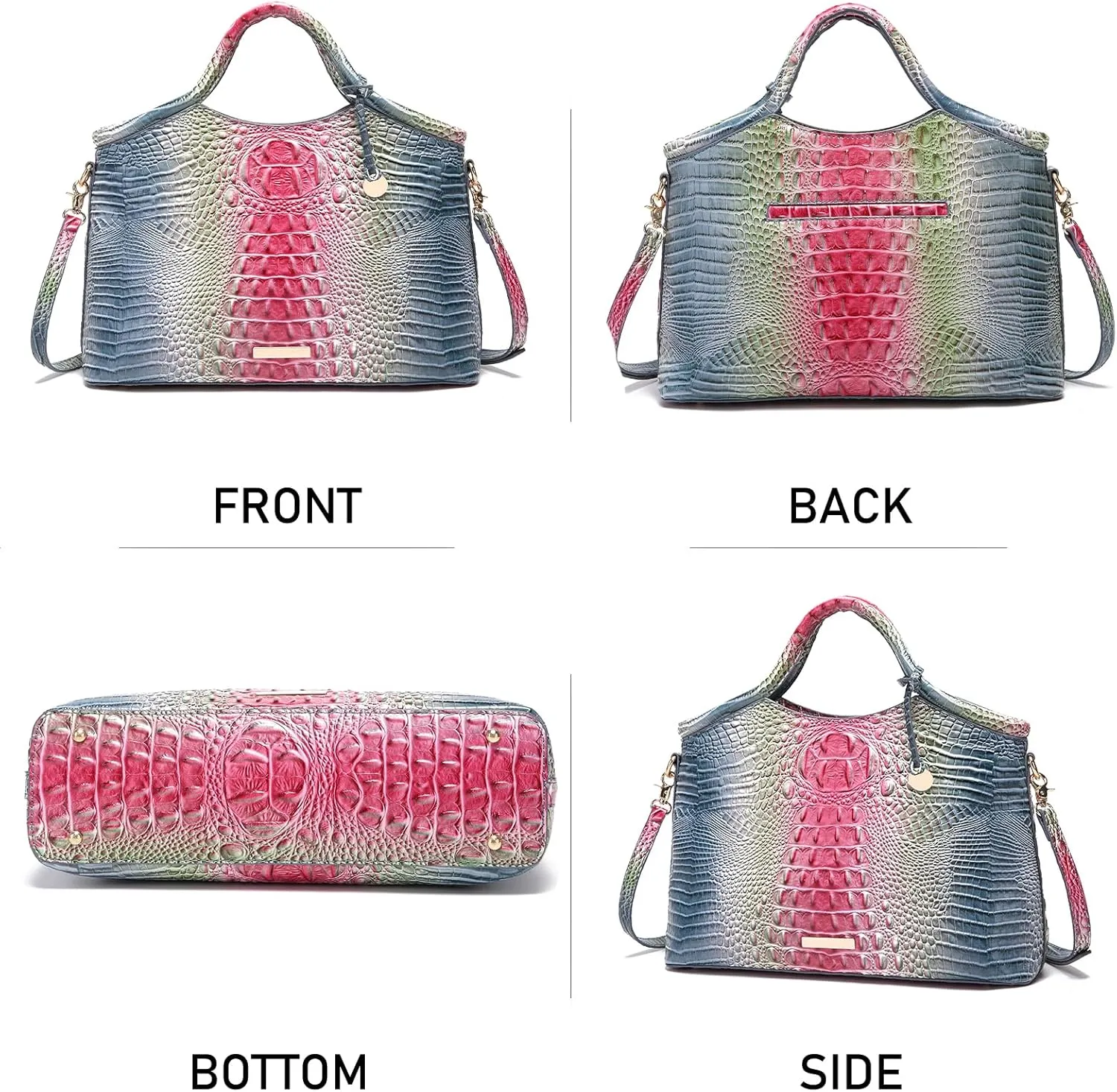 Crocodile Pattern Gradient Top Handle Satchel Large Capacity Tote Bag Casual Versatile Commuter Bag Leather